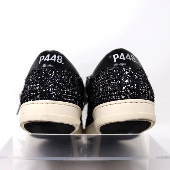 P448 Size 41 John Shaka Sneakers Black White Tweed & Suede - Picture 13 of 15